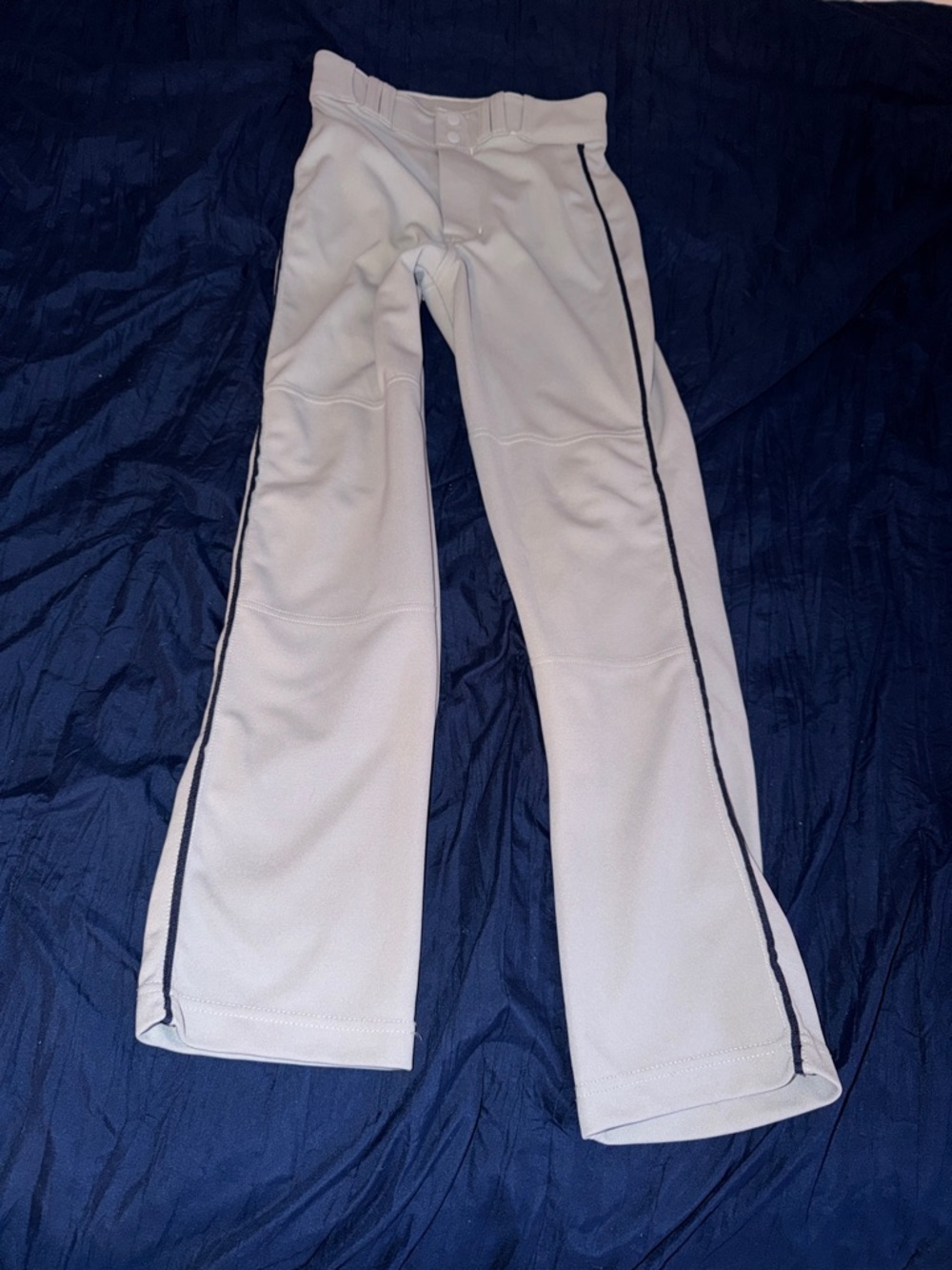 Champro youth large gray Baseball Pants Navy Blue Piping